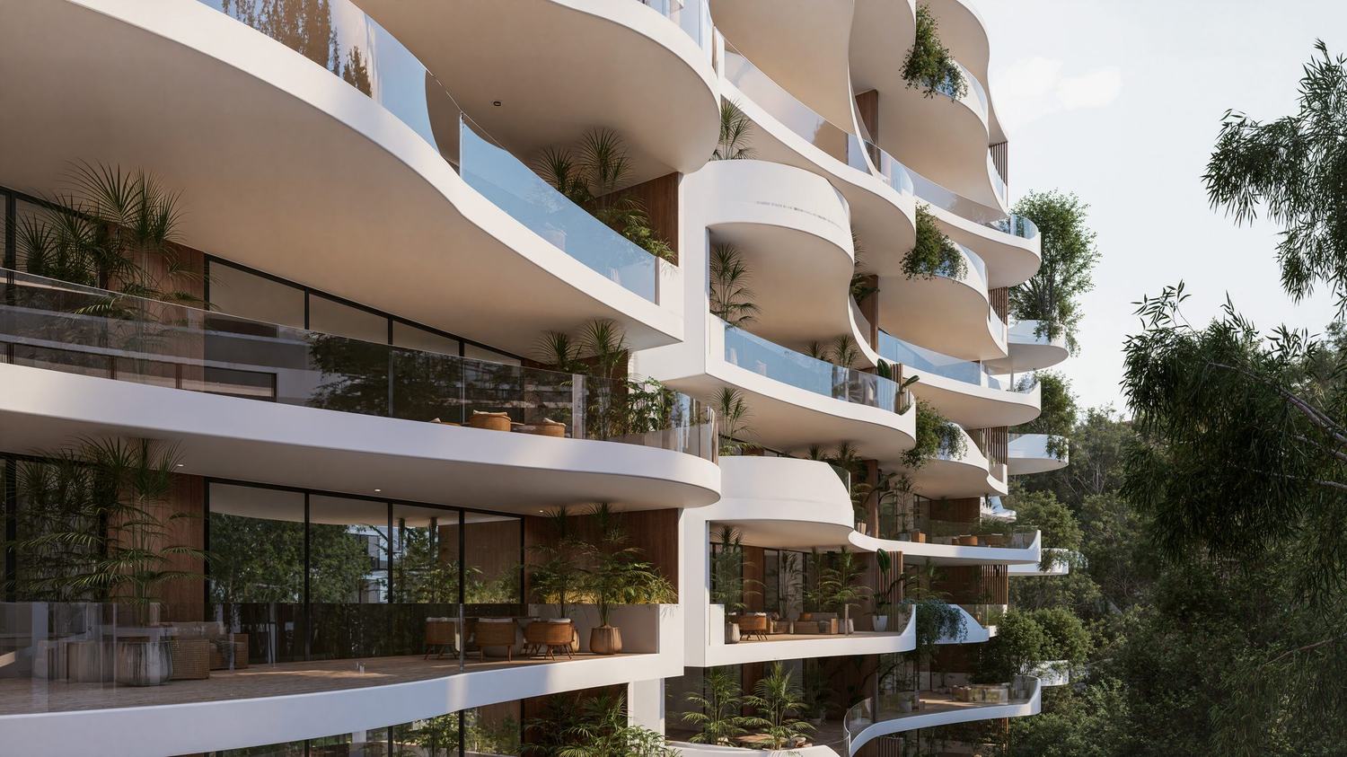 Peponi 7 — curved balconies and timber cladding